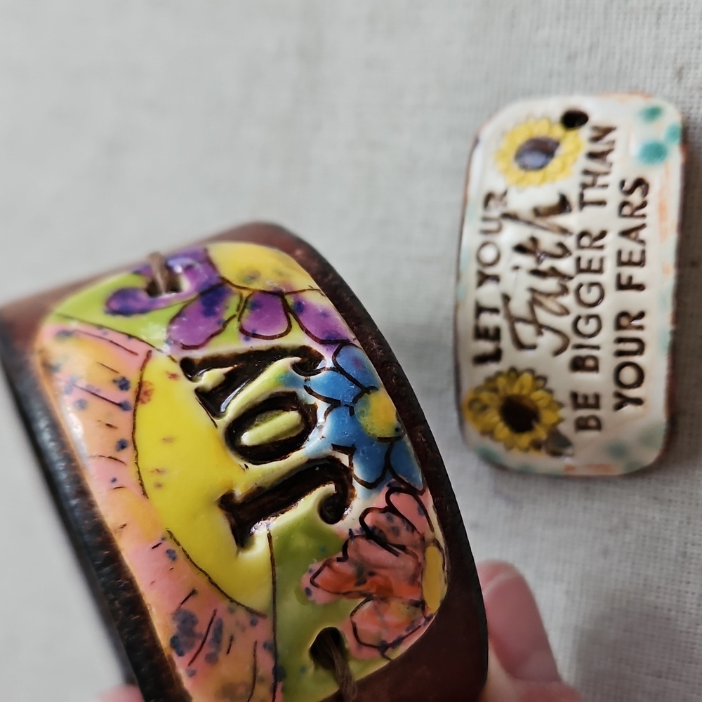 2 Artisan Ceramic Bracelet Connectors *slightly imperfect* Faith / JOY